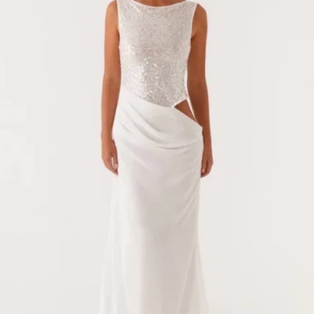 Peppermayo White Sequin & Draped Cutout Wedding Dress